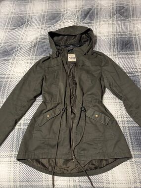 Tattoo Olive Green Hooded Utility Jacket